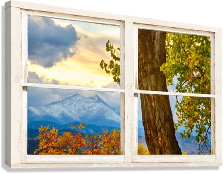 Rocky Mountain Autumn Season Rustic Window  Canvas Print