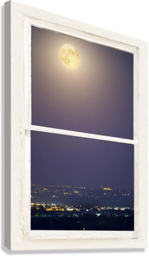 Super Moon City Lights White Rustic Window  Impression sur toile