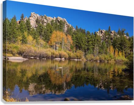 Cool Calm Rocky Mountains Autumn Reflections  Canvas Print