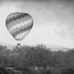 Hot Air Balloon Flight over Southwest Desert BW Fine Art Print  