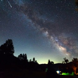 Milky Way and Perseid Meteor Over Colorado Rockies Poudre Canyon