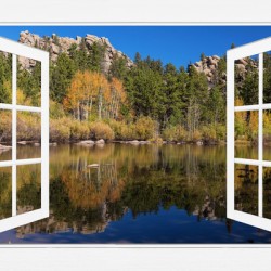 Peaceful Colorful Lakeside White Open Window View