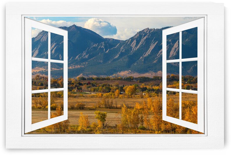 Boulder Flatirons Autumn White Open Window View by Bo Insogna