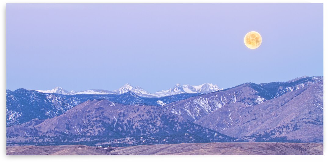 Moon Set Rocky Mountains by Bo Insogna