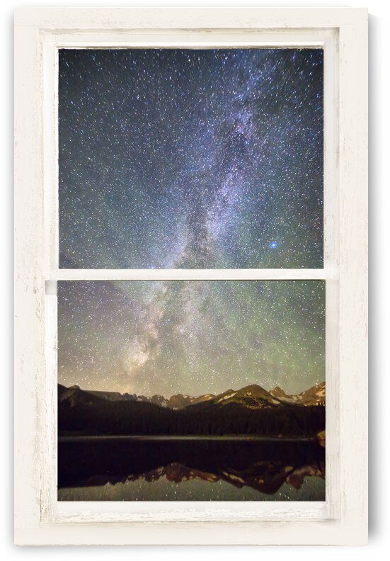 Milky Way Mountains White Rustic Window by Bo Insogna