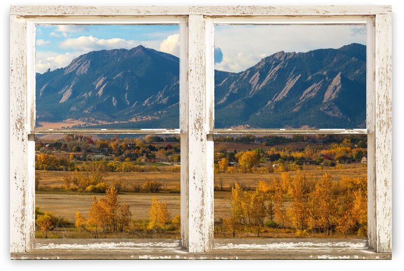 Boulder Colorado Flatirons Autumn  Rustic Window by Bo Insogna