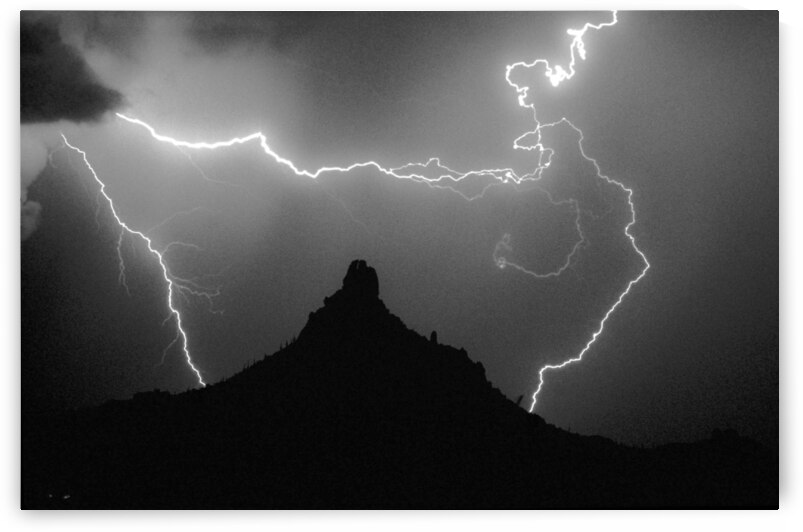 Pinnacle Peak Surrounded by Lightning Bolts by Bo Insogna