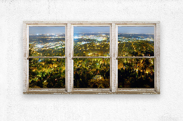 City Lights Picture Window Frame Photo Art  Metal print