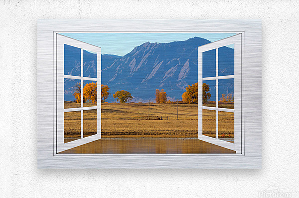 Boulder Flatirons Autumn Trees  Open Window View  Metal print