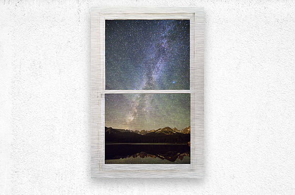 Milky Way Mountains White Rustic Window  Metal print