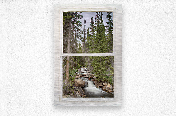 Colorado Rocky Mountain Stream White Rustic Window View  Metal print