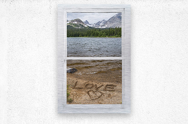 Mountain Lake White Rustic Window Of Love  Metal print