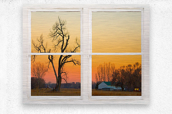 Winter Season Country Sunet White Window View  Metal print