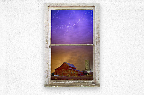 Colorful Country Storm Farm House Window View  Metal print