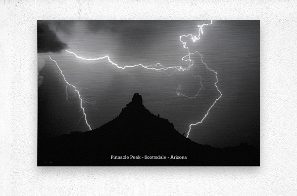 Pinnacle Peak Surrounded by Lightning Bolts Limited Edition  Metal print