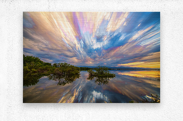 Sunset Lake Reflections Timed Stack   Metal print