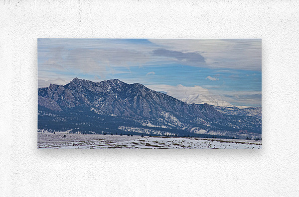 Flatirons Longs Peak Winter Panorama  Metal print