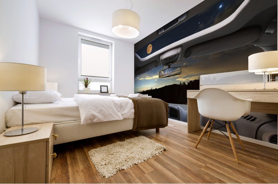 Moonlit Journey Through the Windshield and Sunroof Mural print
