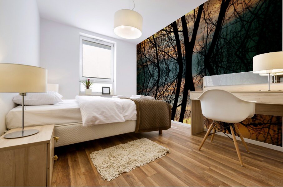 Sunset Tree Silhouette Abstract Mirror Reflection Mural print
