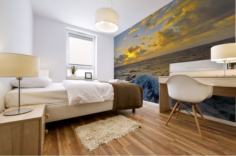 Ocean Sunset: Captivating Waves & Golden Sky Bliss Impression murale