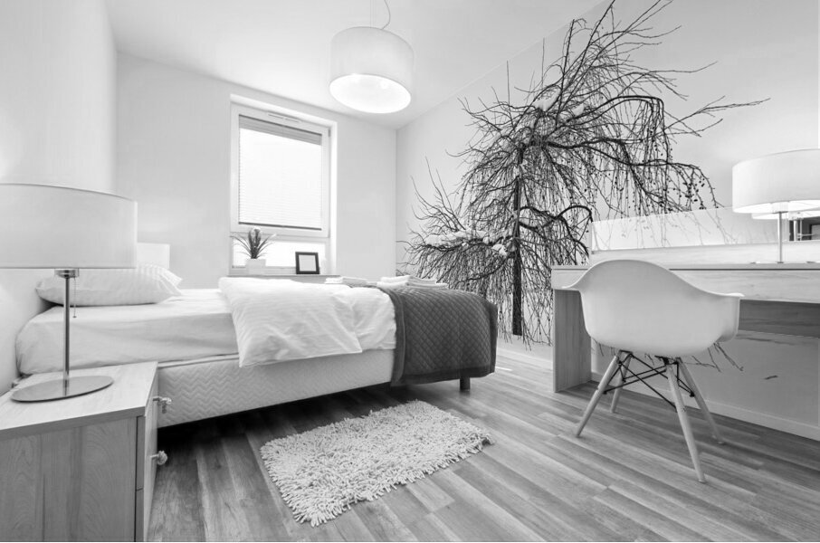 Wild Springtime Winter Tree Black and White Impression murale