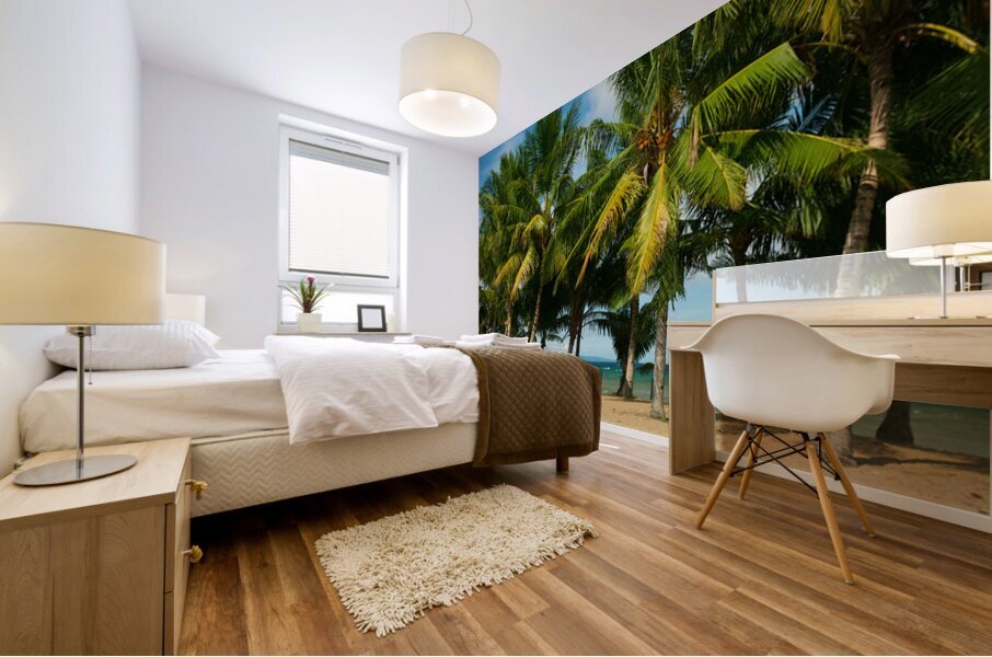 Stunning Palm Trees Swaying on the Shores of Negros Oriental Mural print