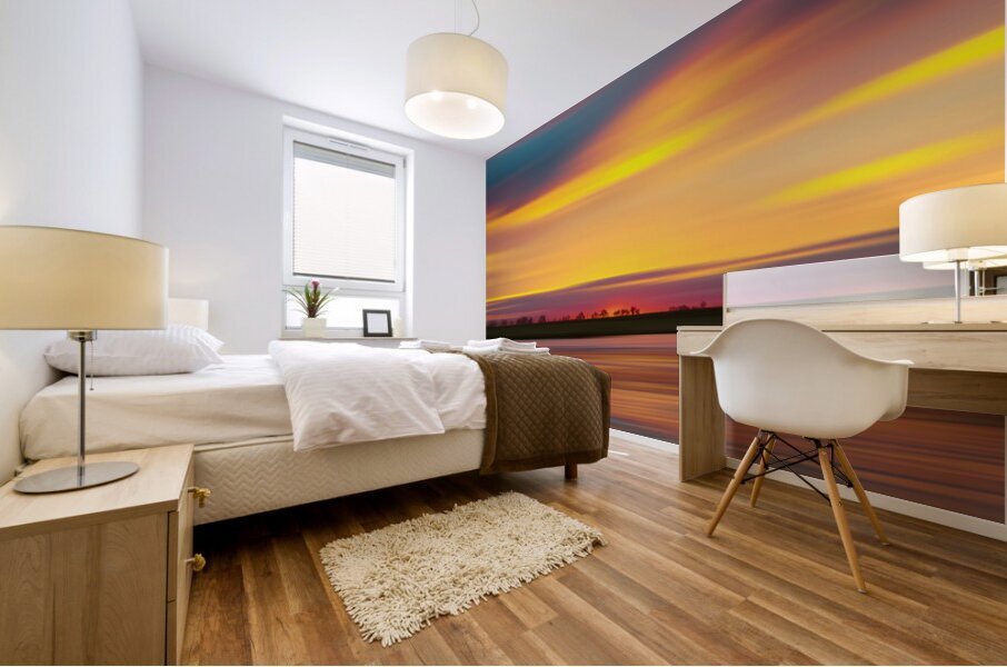 Abstract Sunset Over a Tree Line Mural print
