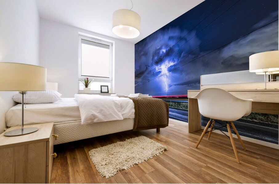 Electric Storm Lightning Burst in Night Sky Mural print