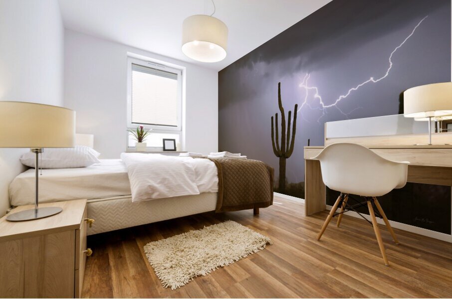 Desert Monsoon Lightning Saguaro Cactus Storm Photography Mural print