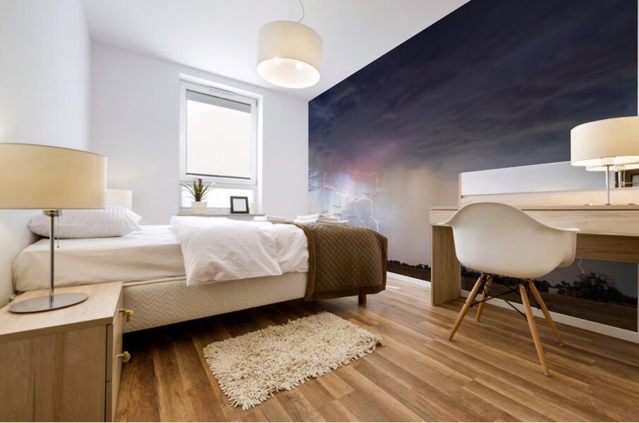 Pink Lightning Storm Multiple Strikes Prairie Farmhouse Mural print