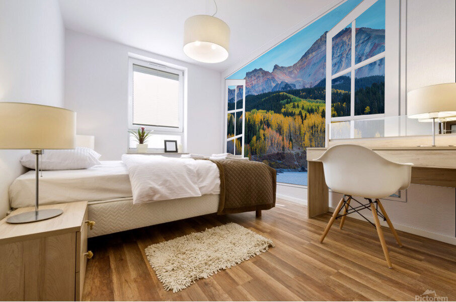 Trout Lake Autumn Rocky Mountain Open White Window Impression murale