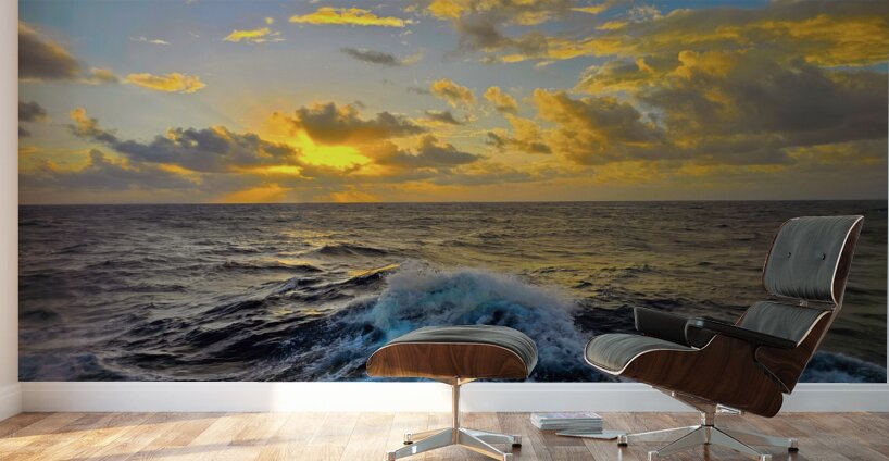 Ocean Sunset: Captivating Waves & Golden Sky Bliss Wall Murals