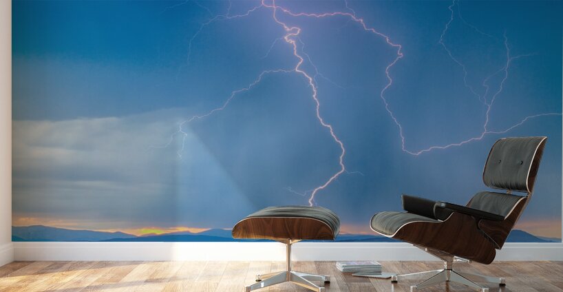 Rocky Mountain Foothills Lightning Strikes HDR Wall Murals