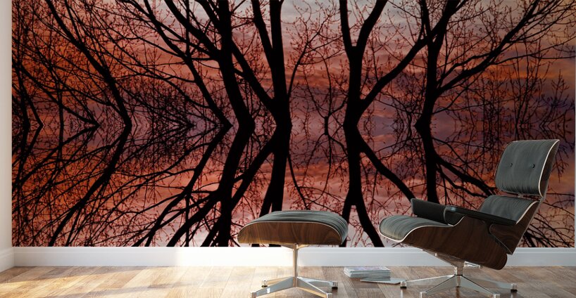 Sunset Tree Silhouette Abstract 2 Wall Murals
