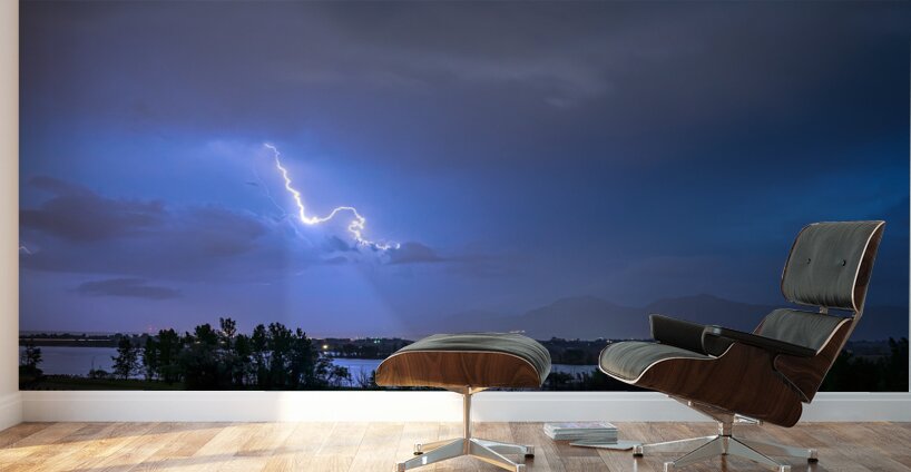Lightning Striking Over Boulder Reservoir Wall Murals