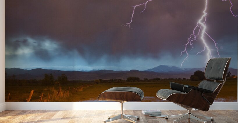 Lightning Striking Longs Peak Foothills 5 Wall Murals