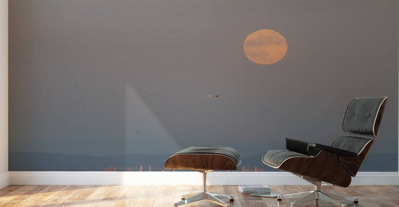 Full Moon Rising Over the Port of Los Angeles and LAX Arrival Wall Murals