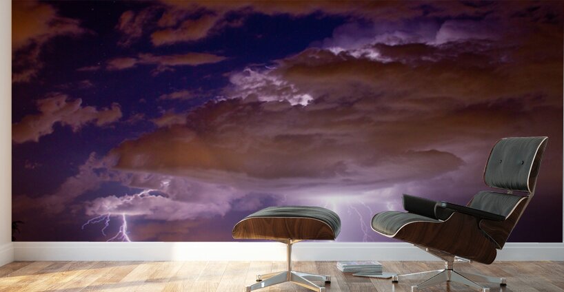 Double Lightning Strikes Over Colorado Night Storm Long Exposure Wall Murals