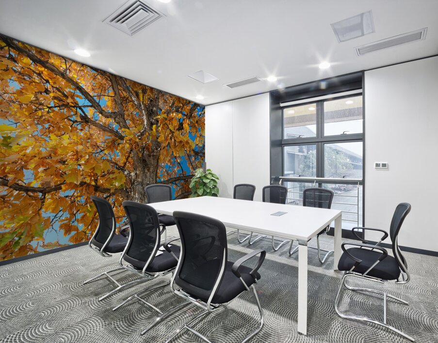 Golden Autumn Glow Under a Blue Sky Wall Printing