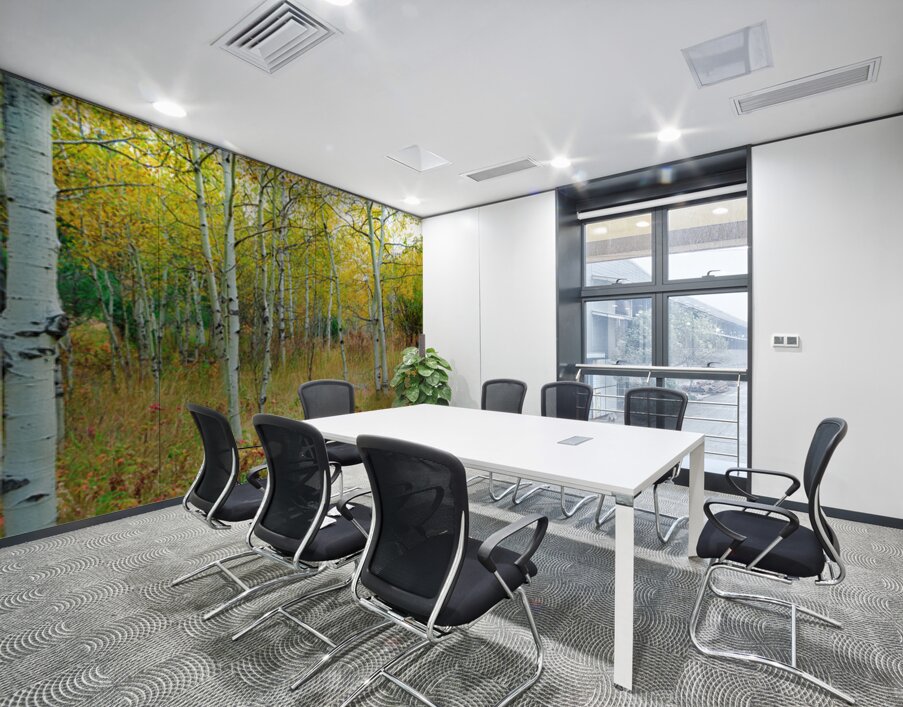 Radiant Autumn Forest Landscape in Gold and Red Wall Printing