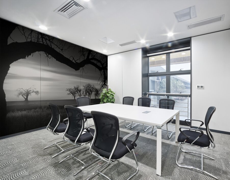 Whispers of Trees and Meadows at Sunrise in Black and White Wall Printing