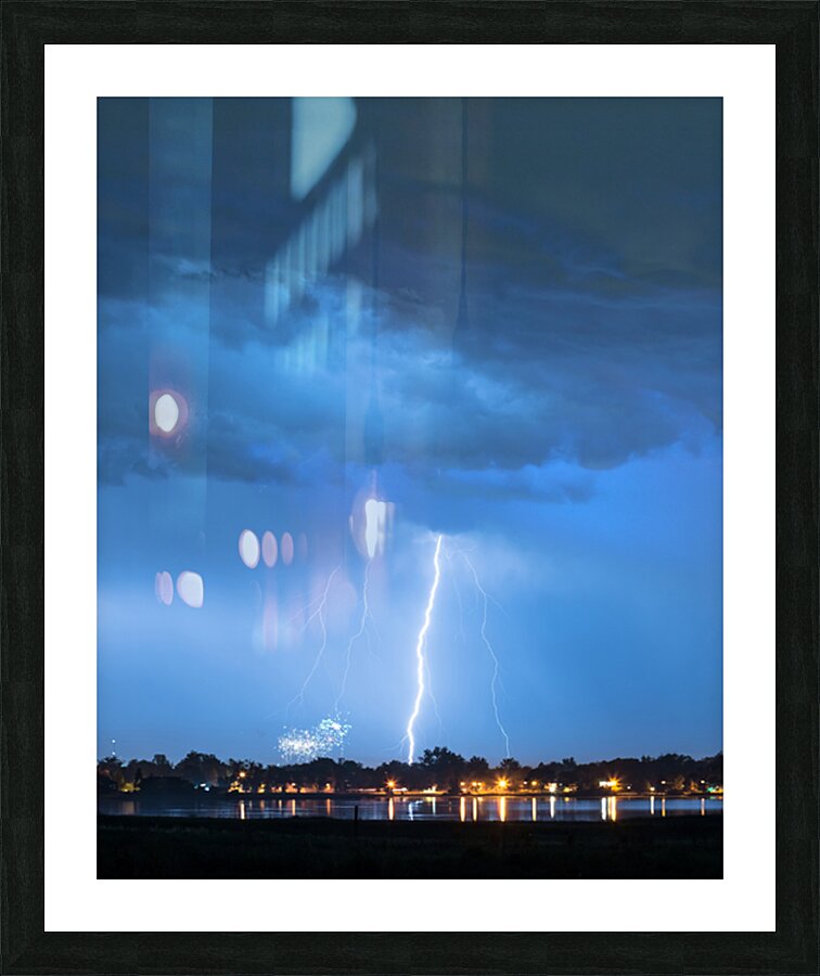 Lightning Raining Down with Some Firework Sprinkles Picture Frame print