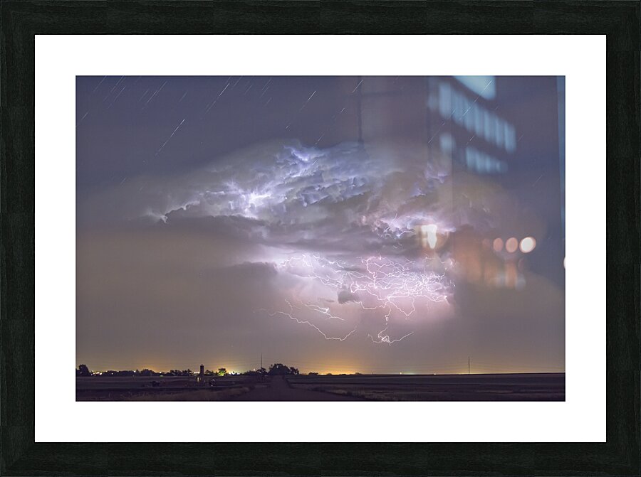 Cumulo nimbus Lightning Storm and Star Trails Above Picture Frame print
