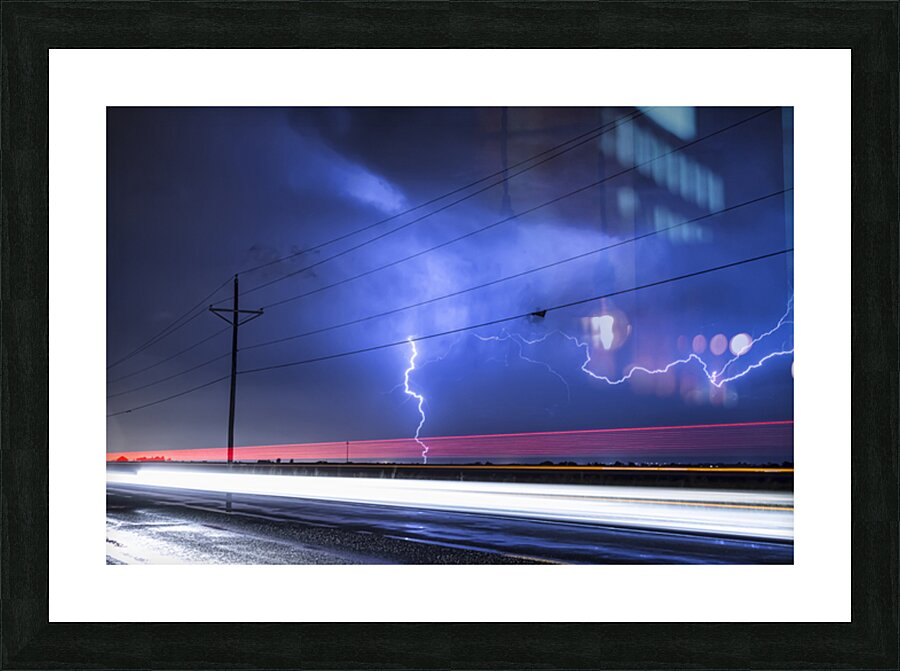 Lightning Storm Energy Over Open Highway Picture Frame print