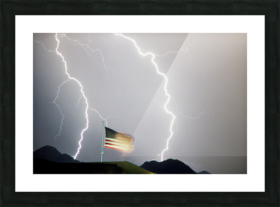 USA Flag and Lightning Frame print