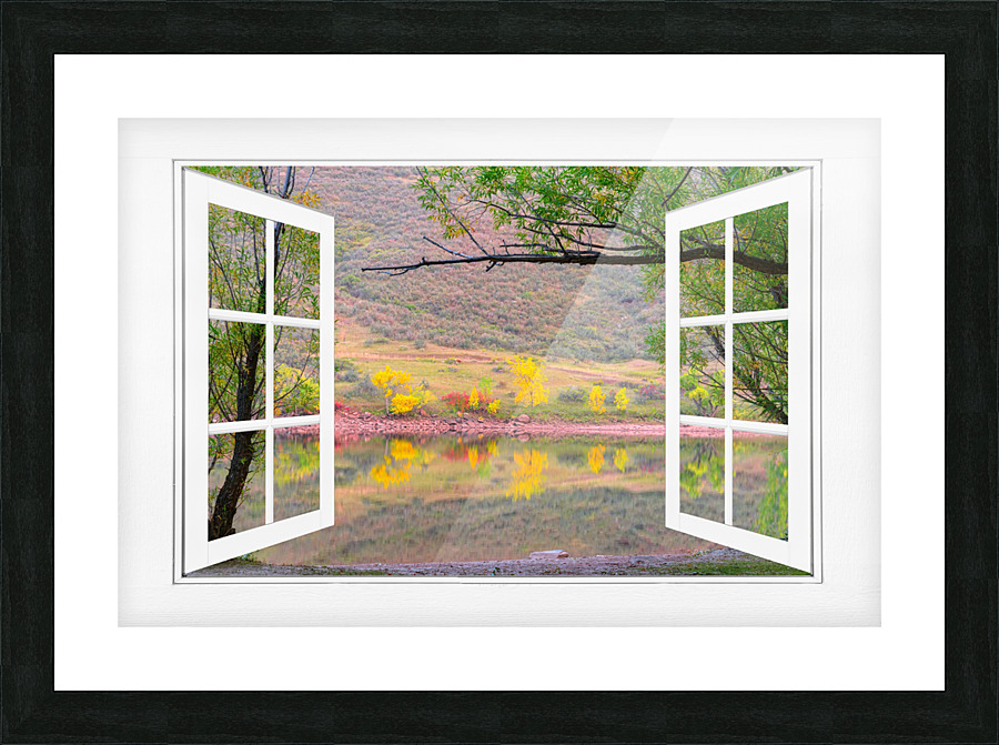 Autumn Lake Open White Picture Window View Frame print