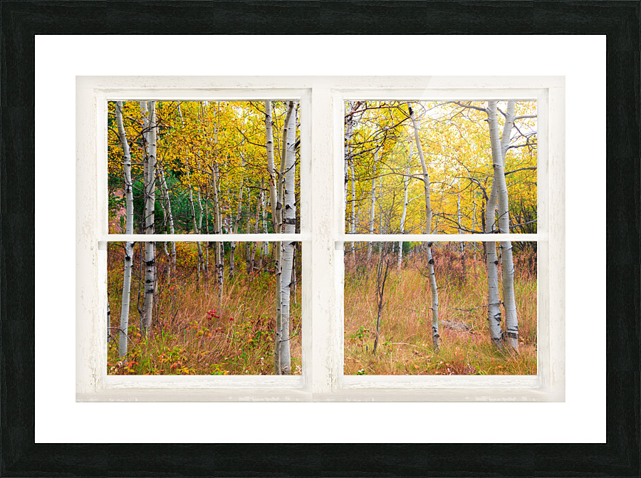 Happy Forest  Autumn Season Rustic Window View Frame print