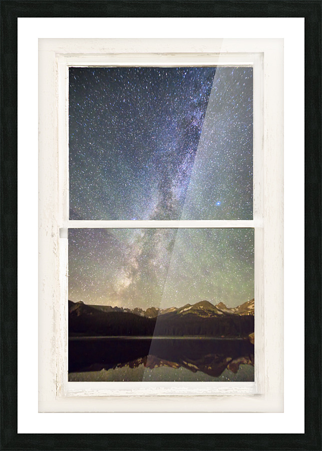 Milky Way Mountains White Rustic Window Frame print