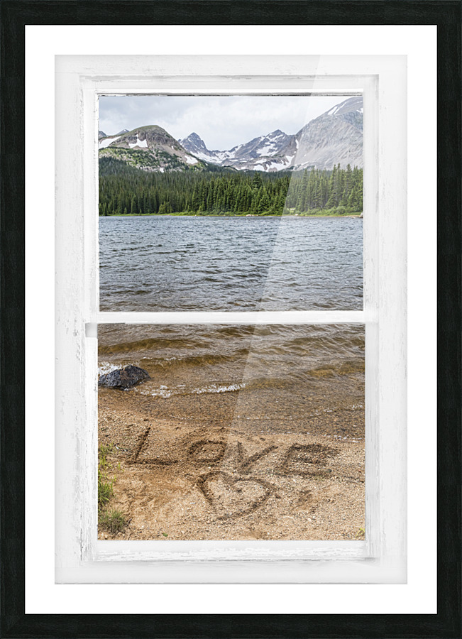 Mountain Lake White Rustic Window Of Love Frame print