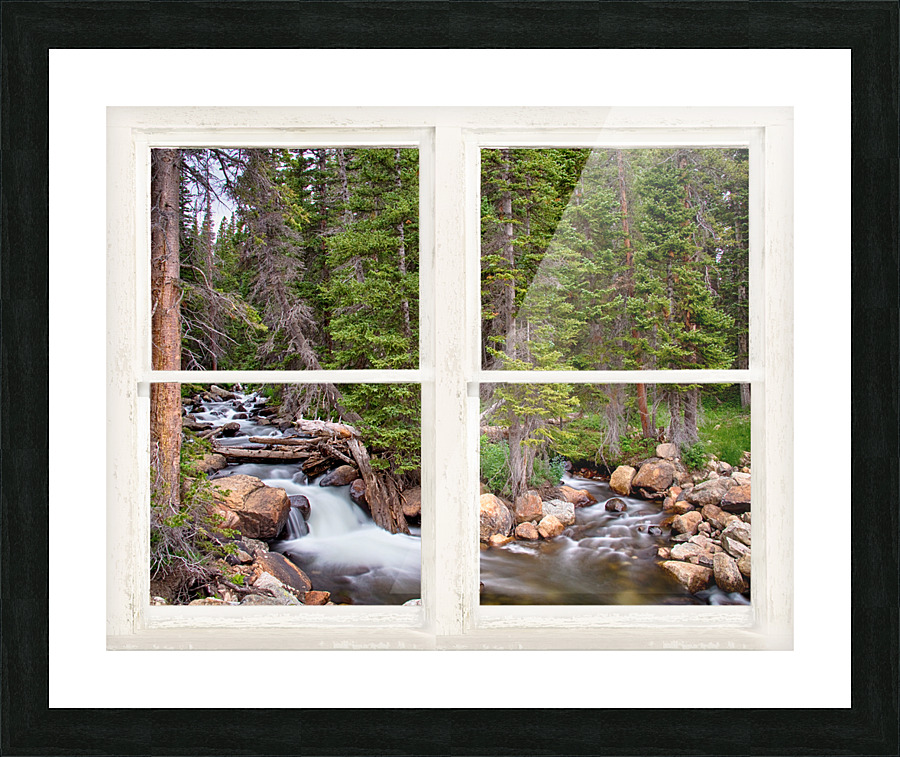 Rocky Mountains Forest Stream Rustic Window Frame print
